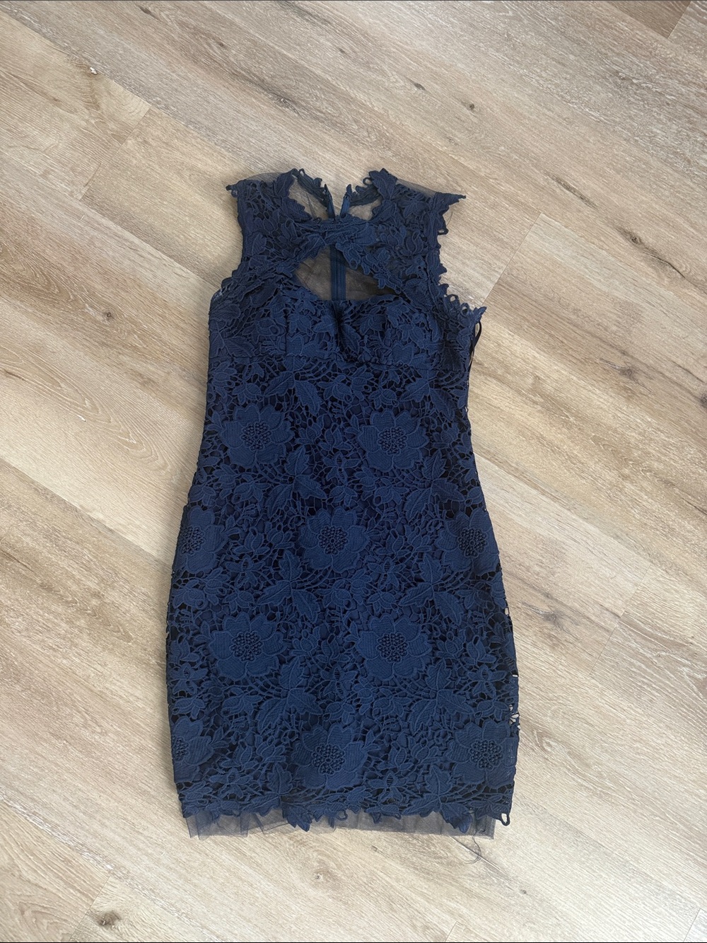 Betsy & Adam Navy Floral Lace Mini Dress